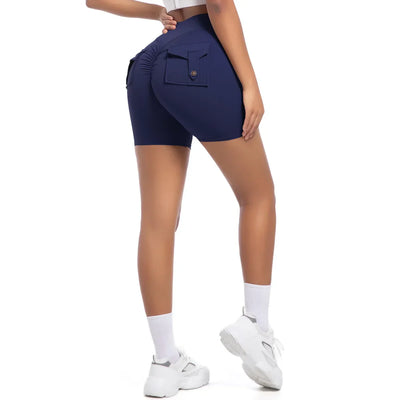 Womens Workout Shorts with Pockets Scrunch Butt Gym Biker Shorts High Waisted Booty Cargo Pants Yoga Running Leggings Activewear