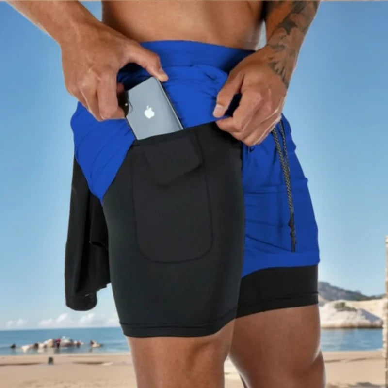 2025 Men Running Shorts New 2 In 1 Double-deck Sport Shorts Gym Fitness Short Pants Training Jogging Bottom Men's Clothing