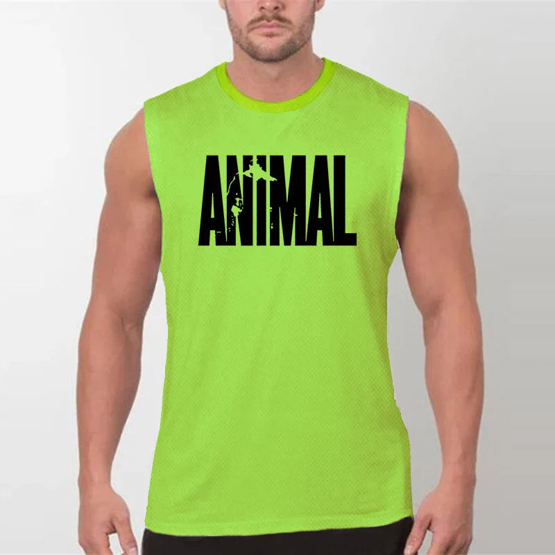 Mens Gym Tank Tops Animal Print Mesh Bodybuilding Clothing Fitness Sleeveless Shirt Quick Dry Basketball Jerseys Sports Vest