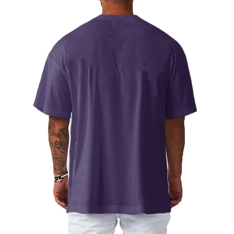 Men's Running T-Shirts Oversized Fitness Half Sleeve T Shirt Summer Gym Muscle Up Mesh Quick Dry Breathable Loose Sport Clothing