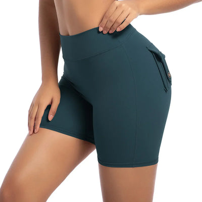 Womens Workout Shorts with Pockets Scrunch Butt Gym Biker Shorts High Waisted Booty Cargo Pants Yoga Running Leggings Activewear