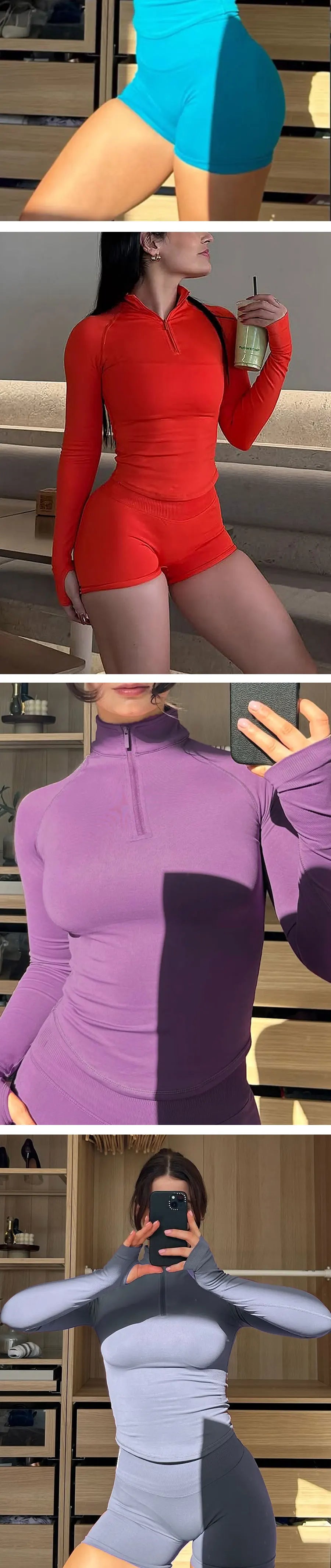 Half Zippy Jacket Women Running Long Sleeves Gym Coats Sports Shirts Gym Fitness Workout Pilates Clothes