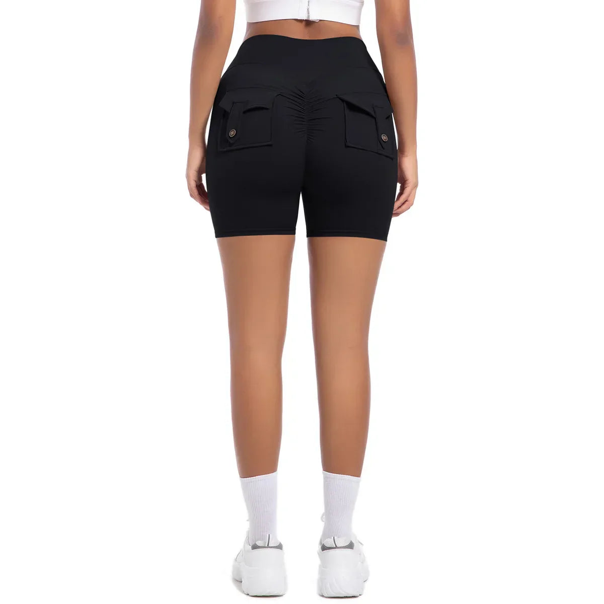 Womens Workout Shorts with Pockets Scrunch Butt Gym Biker Shorts High Waisted Booty Cargo Pants Yoga Running Leggings Activewear