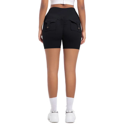 Womens Workout Shorts with Pockets Scrunch Butt Gym Biker Shorts High Waisted Booty Cargo Pants Yoga Running Leggings Activewear