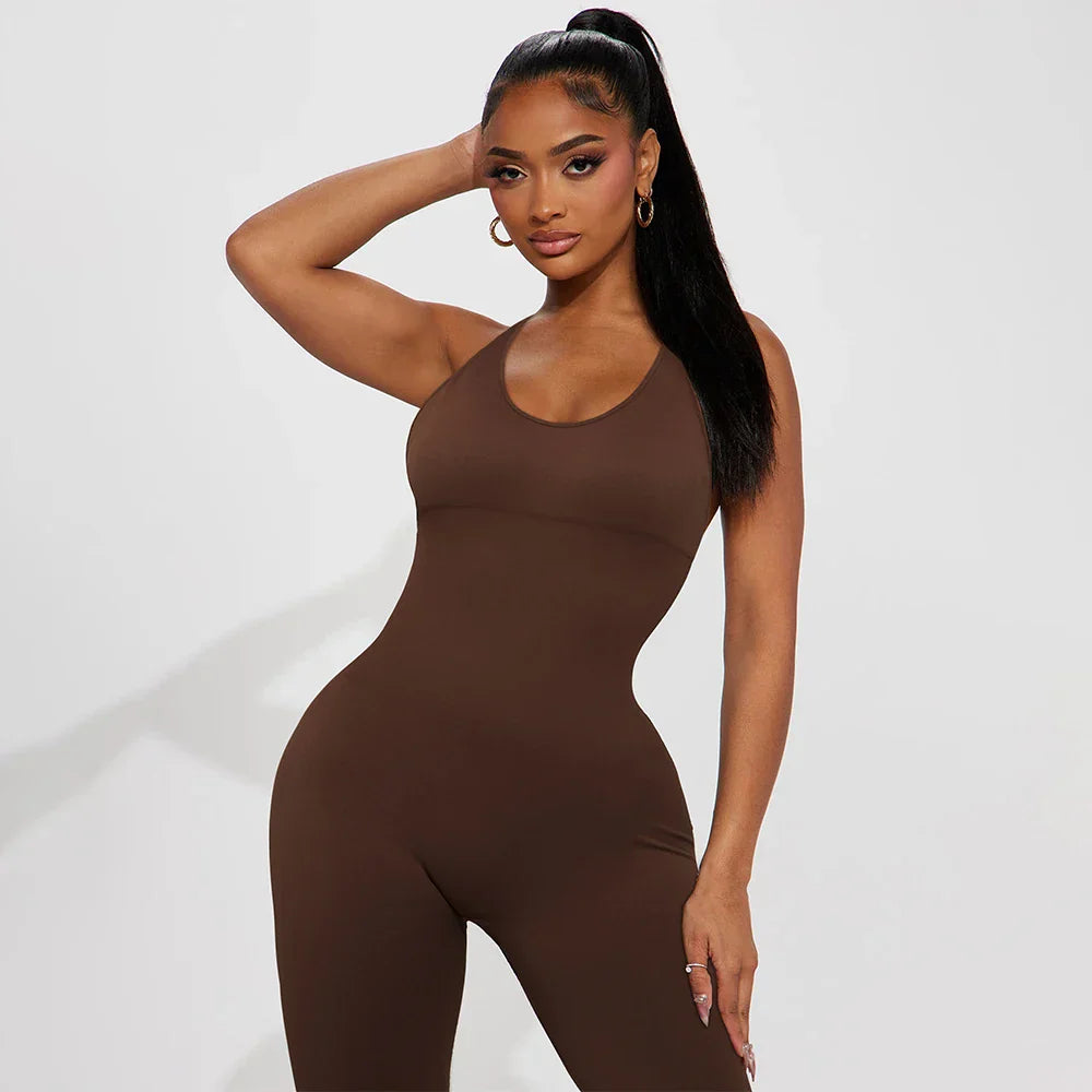 Jumpsuit Women One-piece Outfit  Sleeveless Square Neck  Bodysuit  Casual Streetwear Playsuits Sport Fitness Jumpsuit Women