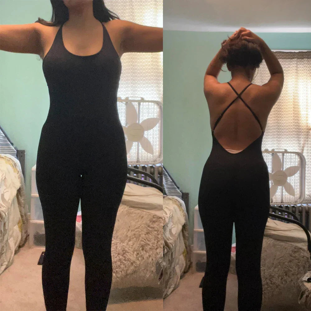 Jumpsuit Women One-piece Outfit  Sleeveless Square Neck  Bodysuit  Casual Streetwear Playsuits Sport Fitness Jumpsuit Women