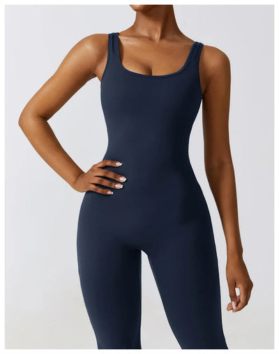 Women Gym Set Training Yoga Suit Sportswear Sports Jumpsuit Fitness Rompers Stretch Female High Waist  Seamless Flare Pants