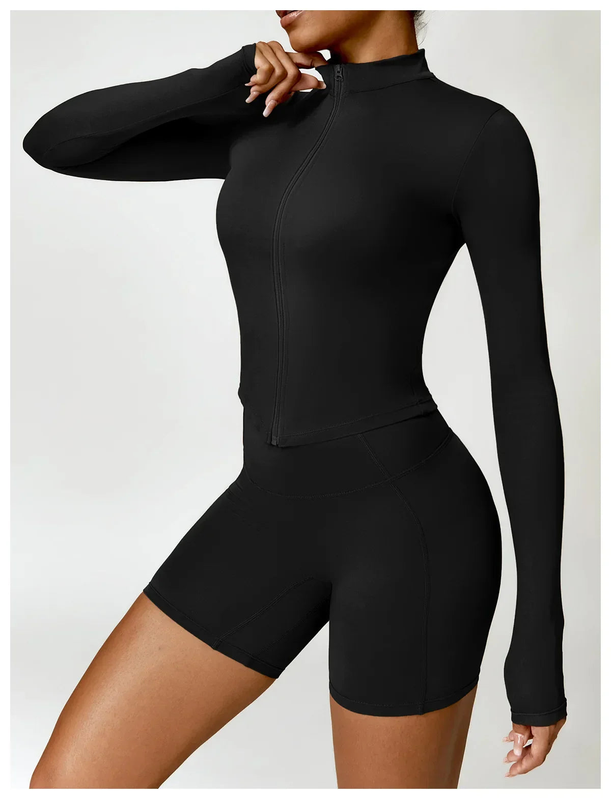 Women's Outdoor Running Fitness Jacket T-shirt Stand Collar Long Sleeve Zipper Yoga Shirts Solid Gym Push Up Workout Tops New