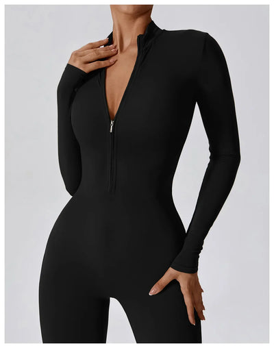 Women's Jumpsuits One-Piece Suit Zipper Long Sleeved Yoga Set Gym Push Up Workout Clothes Fitness Bodysuit Sportswear Tracksuit