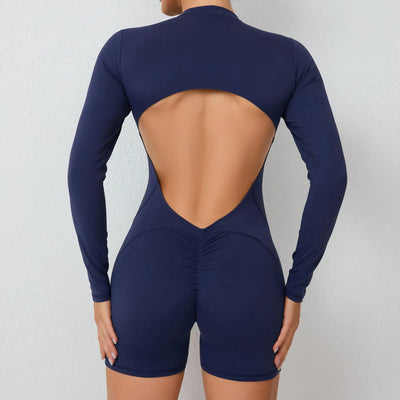 Women Gym Suits Women V Back Scrunch Whole Suit Push Up Sports Suit Women Fitness Suit with Zipper Training Clothes One-Piece
