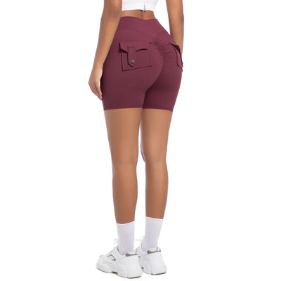 Womens Workout Shorts with Pockets Scrunch Butt Gym Biker Shorts High Waisted Booty Cargo Pants Yoga Running Leggings Activewear