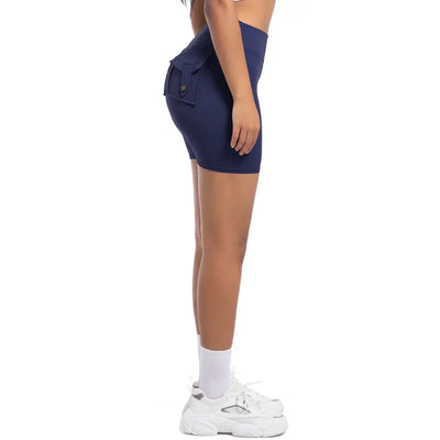 Womens Workout Shorts with Pockets Scrunch Butt Gym Biker Shorts High Waisted Booty Cargo Pants Yoga Running Leggings Activewear