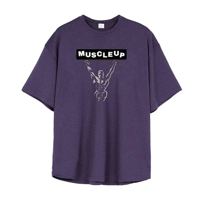 Men's Running T-Shirts Oversized Fitness Half Sleeve T Shirt Summer Gym Muscle Up Mesh Quick Dry Breathable Loose Sport Clothing
