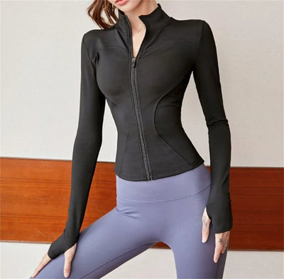 Women Long Sleeve Sport Jacket Spring Summer Gym Workout Coat Yoga Running Sports Cycling Top Casual Zipper Outfit Clothes Chic