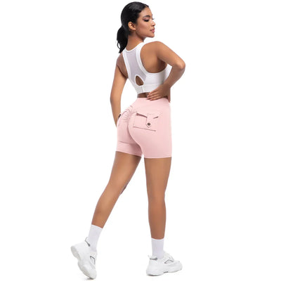 Womens Workout Shorts with Pockets Scrunch Butt Gym Biker Shorts High Waisted Booty Cargo Pants Yoga Running Leggings Activewear