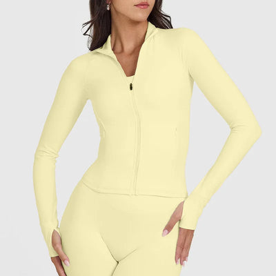 Fitness yoga sports jacket for women stand-up collar zipper sports top breathable quick dry long sleeve gym exercise clothing