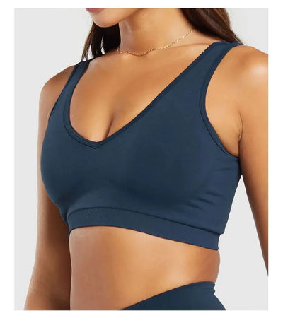 Sports Bra  Seamless Halter Neck Strap Bra Open Back Fitness Yoga Top Bras Support Women Workout Gym Crop Top