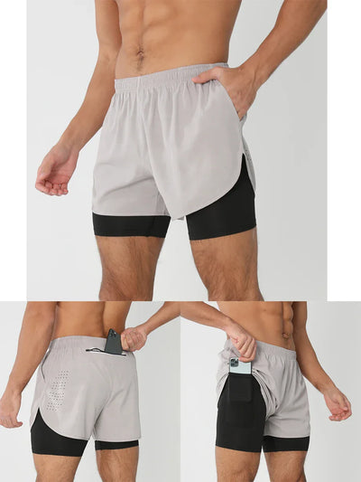 2025New Men Running Shorts Gym Sports Shorts 2 In 1 Quick Dry Workout Training Gym Fitness Jogging Short Pants Summer Men Shorts