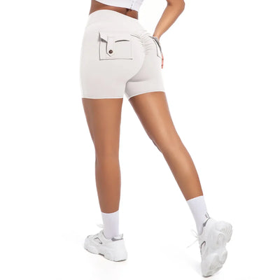 Womens Workout Shorts with Pockets Scrunch Butt Gym Biker Shorts High Waisted Booty Cargo Pants Yoga Running Leggings Activewear