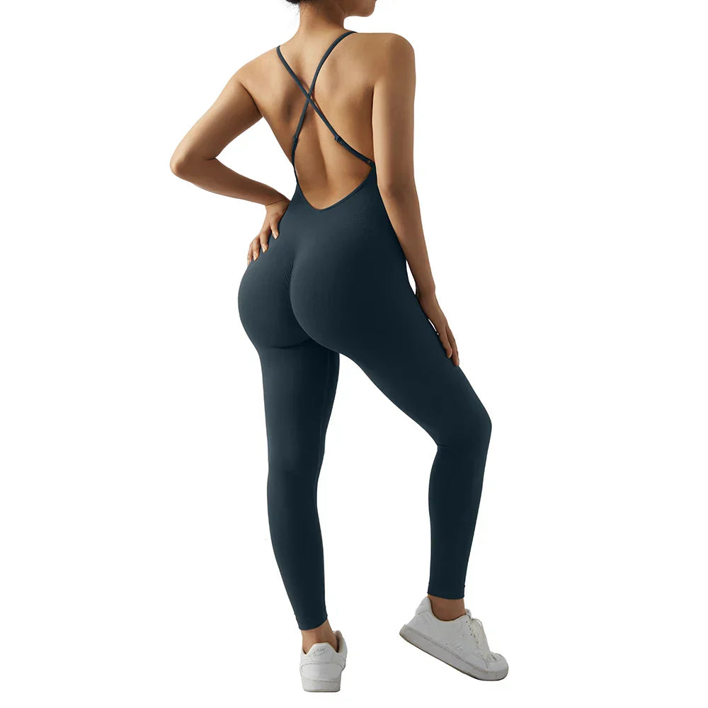 Jumpsuit Women One-piece Outfit  Sleeveless Square Neck  Bodysuit  Casual Streetwear Playsuits Sport Fitness Jumpsuit Women