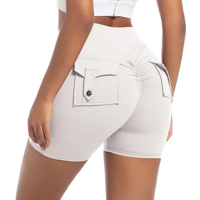 Womens Workout Shorts with Pockets Scrunch Butt Gym Biker Shorts High Waisted Booty Cargo Pants Yoga Running Leggings Activewear