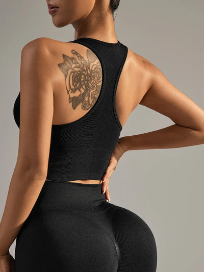 Seamless Sport Bras Gym Top High Intensity Underwear Running Training Yoga Bra Shockproof Ribbed  Fitness Yoga Vest Crop Top