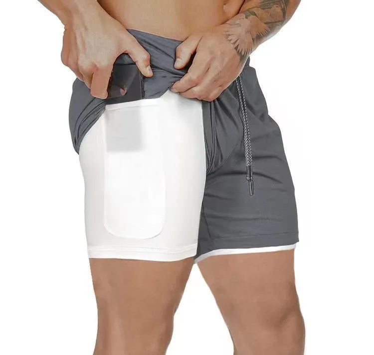 2025 Men Running Shorts New 2 In 1 Double-deck Sport Shorts Gym Fitness Short Pants Training Jogging Bottom Men's Clothing