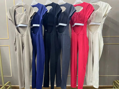 Women's Yoga Jumpsuit Fitness Sport Set Overalls Gym Clothing Wear Pilates Workout Clothes Women Short Sleeves Outfit Activewear