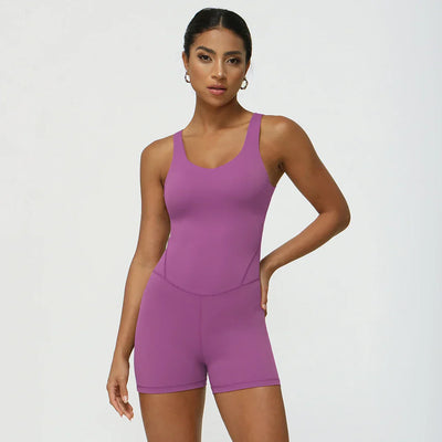 Women Fitness Jumpsuit Sleeveless Shorts Set Tank Top Yoga Gym Activewear Training Running Jumpsuit