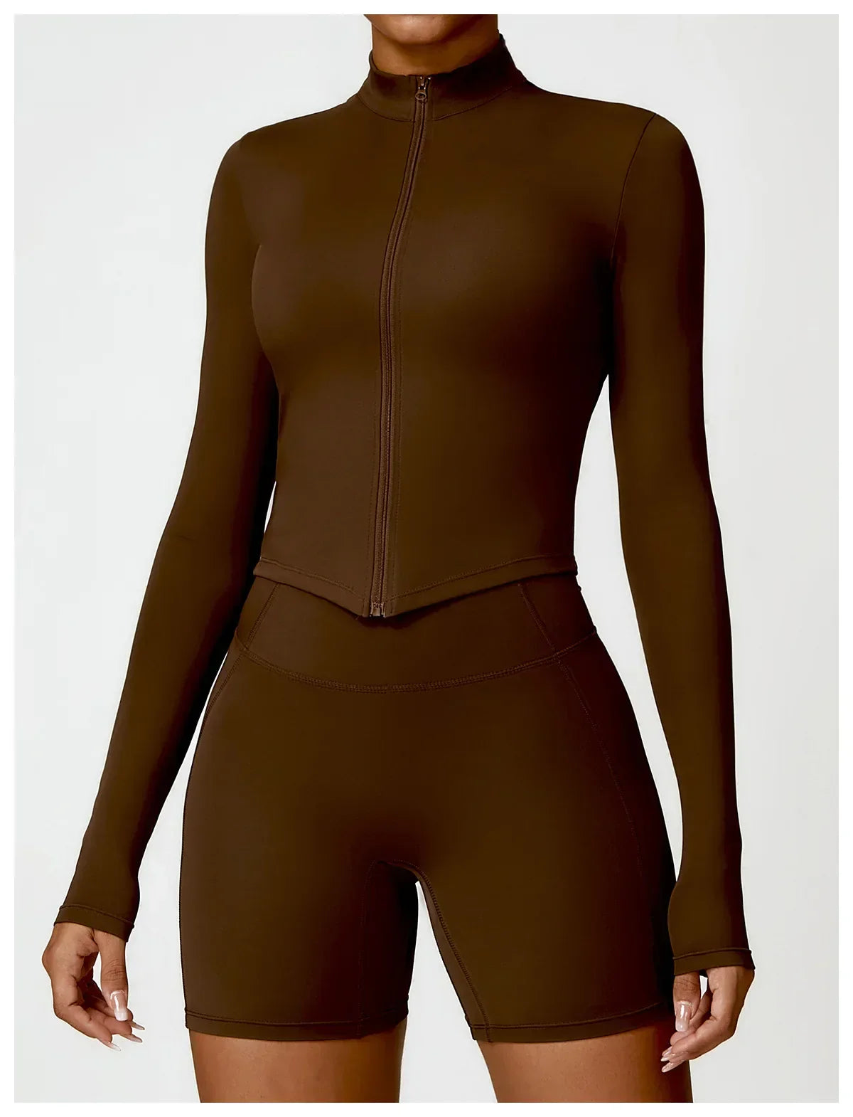 Women's Outdoor Running Fitness Jacket T-shirt Stand Collar Long Sleeve Zipper Yoga Shirts Solid Gym Push Up Workout Tops New