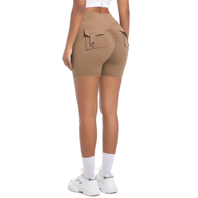 Womens Workout Shorts with Pockets Scrunch Butt Gym Biker Shorts High Waisted Booty Cargo Pants Yoga Running Leggings Activewear