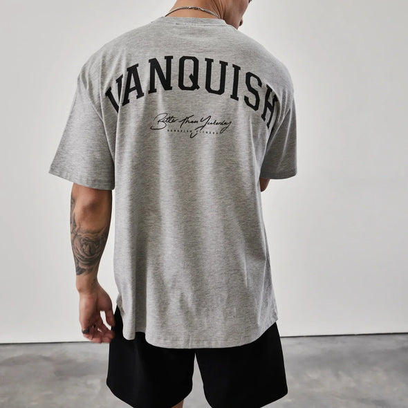 Men's Fitness Training Sports Loose T-Shirt Printed Fashion Casual Large Size Y2K Breathable Elastic Crew Neck Short Sleeve Top