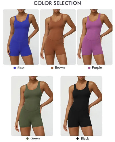 Women Fitness Jumpsuit Sleeveless Shorts Set Tank Top Yoga Gym Activewear Training Running Jumpsuit