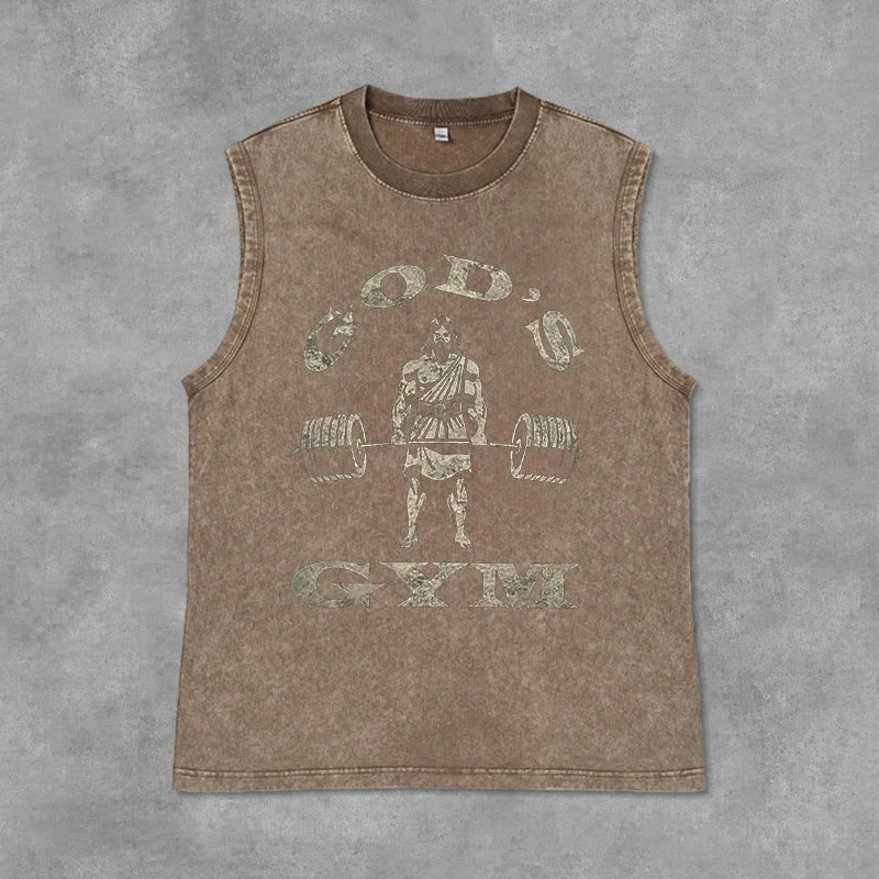 Men's Washed Tank Top Summer Running Exercise Fitness Training Vest For Men Braces T-shirtBreathable Gym Athletic Tees Oversized