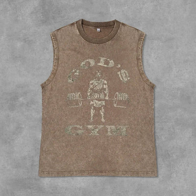 Men's Washed Tank Top Summer Running Exercise Fitness Training Vest For Men Braces T-shirtBreathable Gym Athletic Tees Oversized