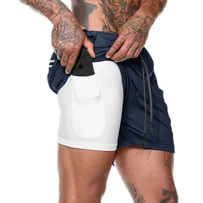 2025 Men Running Shorts New 2 In 1 Double-deck Sport Shorts Gym Fitness Short Pants Training Jogging Bottom Men's Clothing
