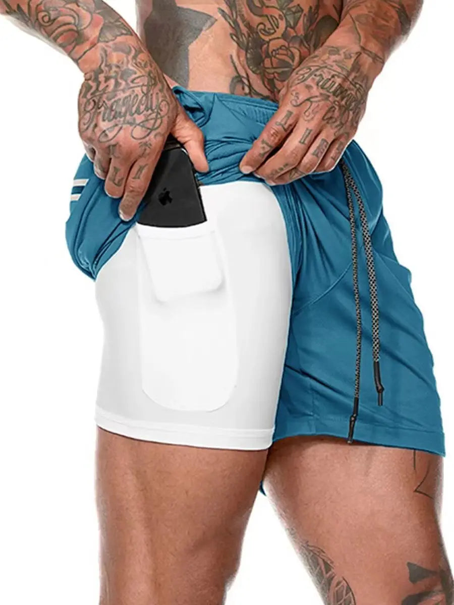 2025 Men Running Shorts New 2 In 1 Double-deck Sport Shorts Gym Fitness Short Pants Training Jogging Bottom Men's Clothing