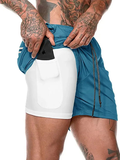 2025 Men Running Shorts New 2 In 1 Double-deck Sport Shorts Gym Fitness Short Pants Training Jogging Bottom Men's Clothing