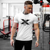 Men's Gym Fitness Clothing Man Cotton Sports Short Sleeve T-shirt Running Training Slim Printed Shirt Sweatshirt Casual Tops