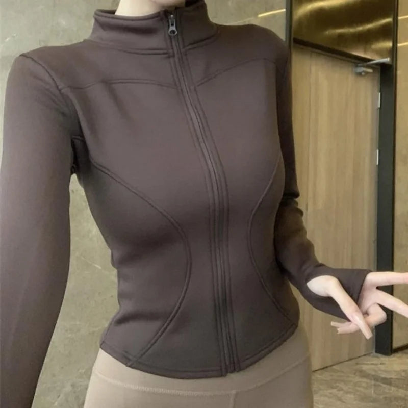 Women Workout Sports Yoga Jacket Slim Fitness Clothes Body Sculpting Zipper Yoga Jacket Jogger Tops Training Running Coat