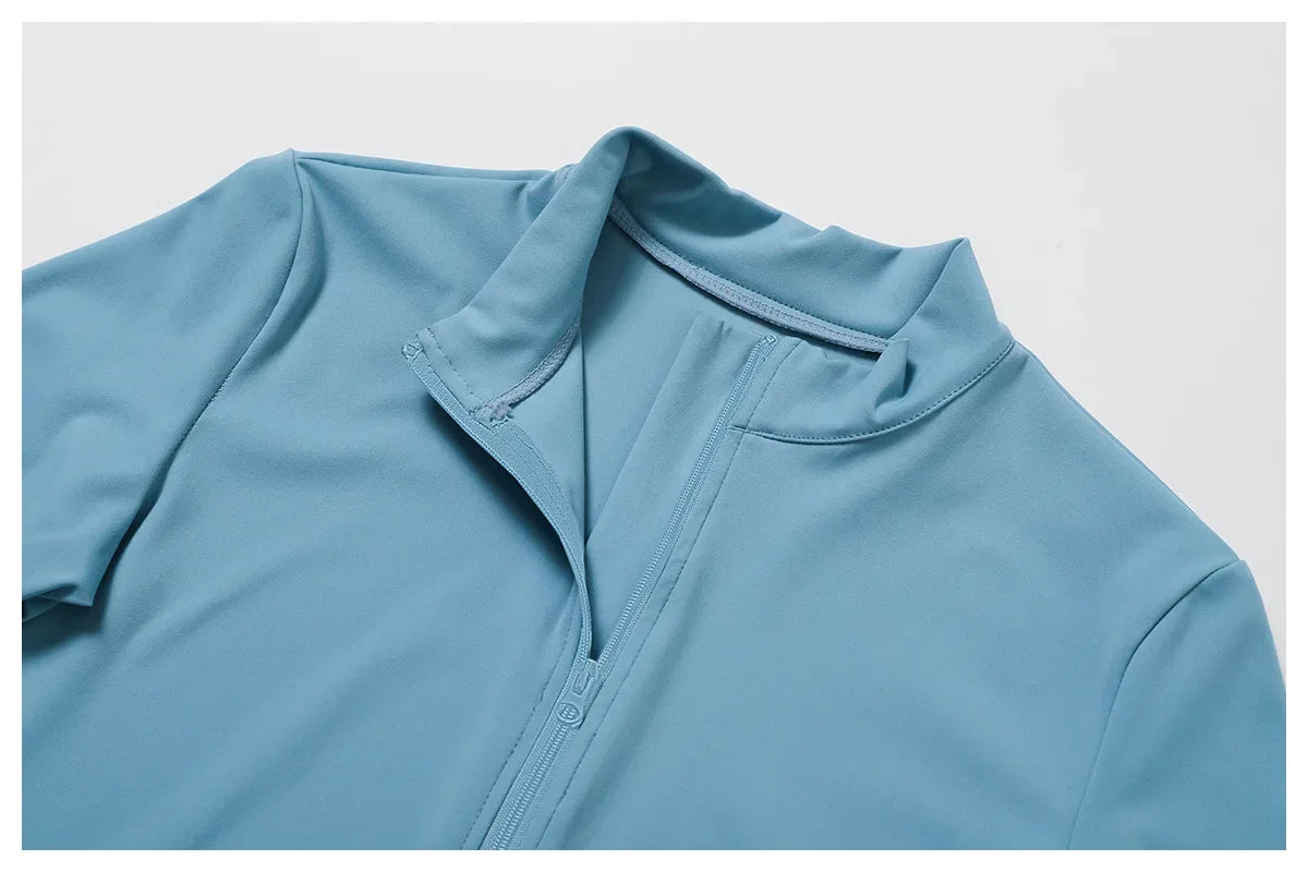 Women's Outdoor Running Fitness Jacket T-shirt Stand Collar Long Sleeve Zipper Yoga Shirts Solid Gym Push Up Workout Tops New