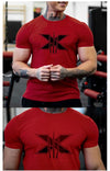 Men's Gym Fitness Clothing Man Cotton Sports Short Sleeve T-shirt Running Training Slim Printed Shirt Sweatshirt Casual Tops