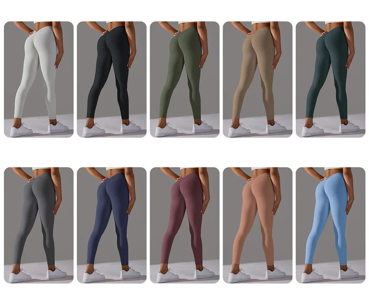 Women Fitness Leggings Workout Gym Running Scrunch Leggings Sexy Back V High Waist Trousers Jogging Active Wear Tight Pants
