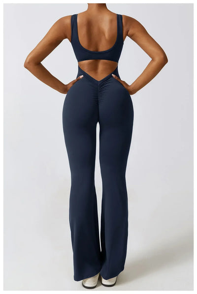 Women Gym Set Training Yoga Suit Sportswear Sports Jumpsuit Fitness Rompers Stretch Female High Waist  Seamless Flare Pants