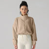 Women's Fleece Short Jacket Full Zip Stand Collar Warm Winter Sherpa Crop Coats with Drawstring Hem Gym Fitness Sports Clothing