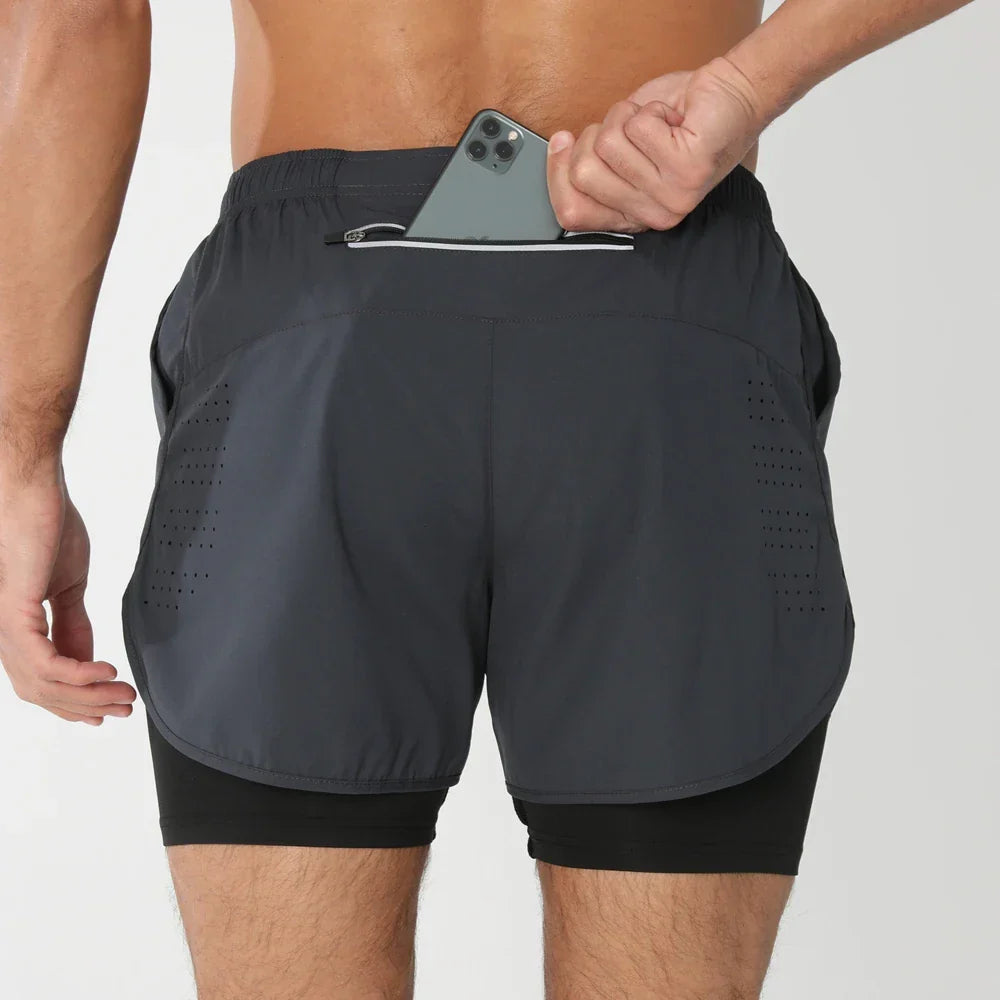 2025New Men Running Shorts Gym Sports Shorts 2 In 1 Quick Dry Workout Training Gym Fitness Jogging Short Pants Summer Men Shorts