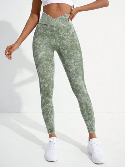 Women Gym Crossover Waist Leggings Butt Lifting Fitness Athletic Workout Yoga Pants Outdoor Sports Tights