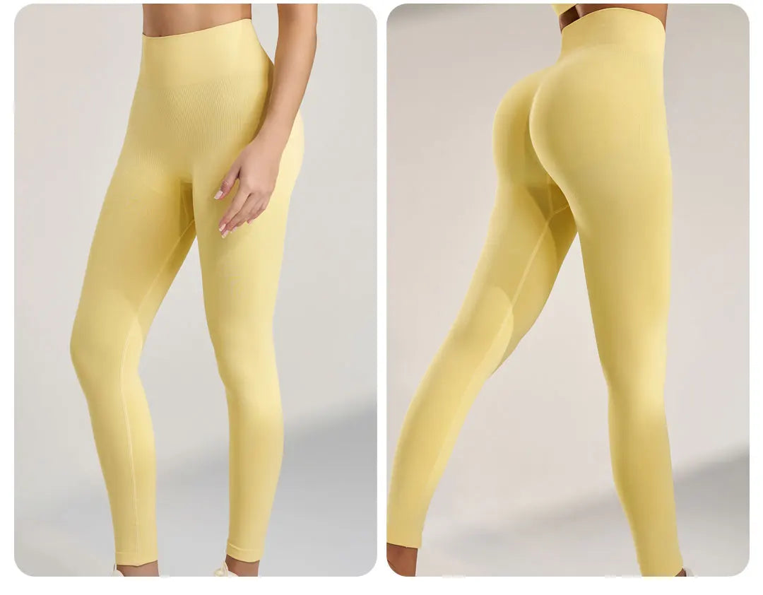 Women's Sports Fitness Leggings Seamless High Waist Stretch Solid Color Yoga Leggings Training Running Gym Quick Dry Breathable