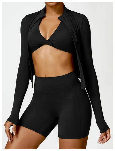 Women's Outdoor Running Fitness Jacket T-shirt Stand Collar Long Sleeve Zipper Yoga Shirts Solid Gym Push Up Workout Tops New