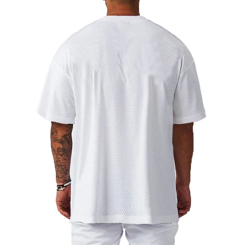 Men's Running T-Shirts Oversized Fitness Half Sleeve T Shirt Summer Gym Muscle Up Mesh Quick Dry Breathable Loose Sport Clothing